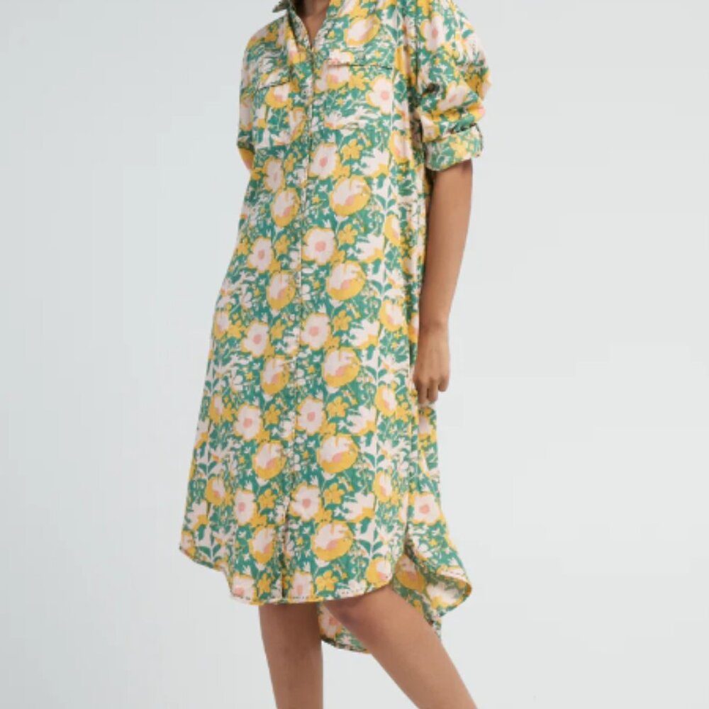Floral Green and Yellow Midi Dress